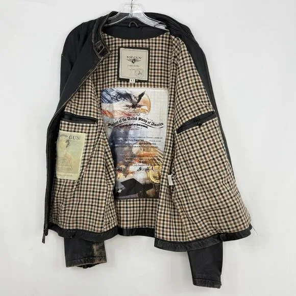 Top Gun Leather Jacket Mens XXL Distressed Moto Aviator Vintage Aviation - Picture 8 of 16